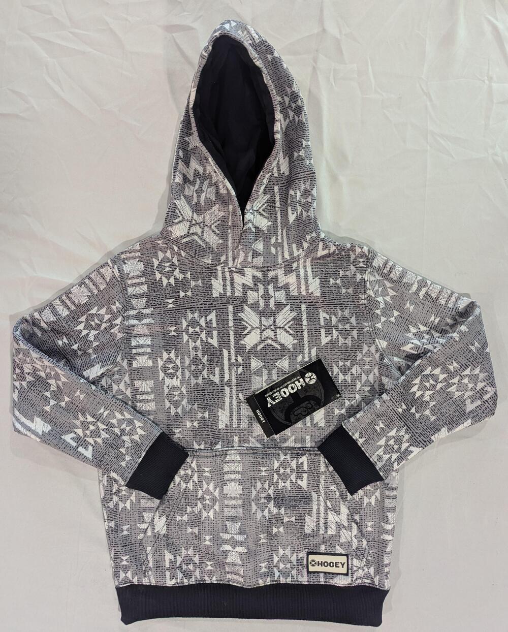 Hooey Hoodie Mens XS Gray Fleece Pullover Aztec Western Print Kangaroo Pocket